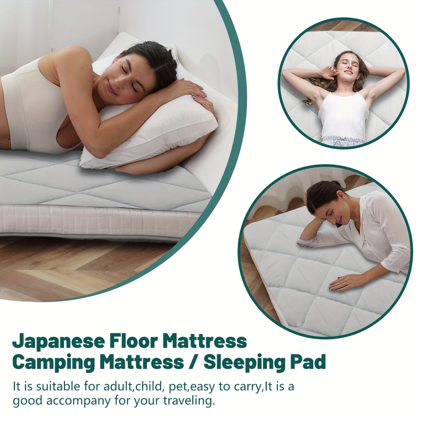 LILYPELLE Portable Japanese Floor Mattress Futon, Extra Thick 4" Foldable Tatami Mat, Sleeping Mattress for Adults, Guest Camping Roll Up Mattress