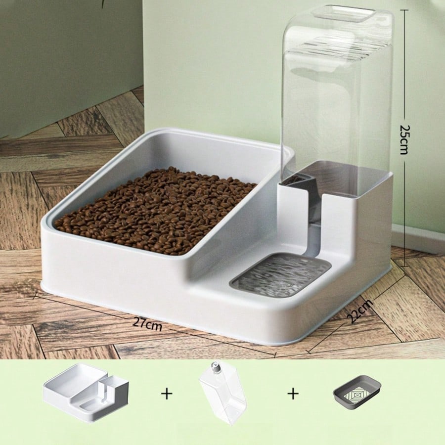 LocalTwo-In-One Automatic Cat Water Dispenser Set-Detachable, Washable, Automatic Feeding Station, Indoor Cat Food Bowl