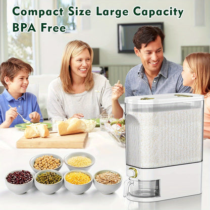22 lbs/10kg Large Rice Dispenser with Measuring Cup & Time Scale - Plastic Grain Storage Container, Locking Lid & Window for Kitchen Pantry - Dispensing Dry Food for Rice, Wheat, Barley (Heavy-Duty
