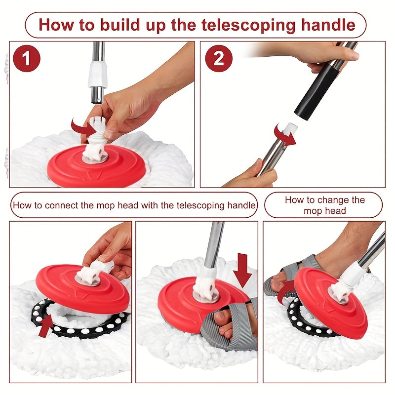 Set of 2 Microfiber Spin Mops with a Bucket And Dual Mop Heads Featuring a 360° Wringer for Self-Wringing.