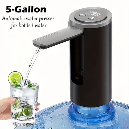 Water Dispenser Pump for 5 Gallon Bottle - Digital Display, Type-C USB Charging, Portable Electric Water Pump, Foldable Spout, Quantitative & Continuous Water Dispensing
