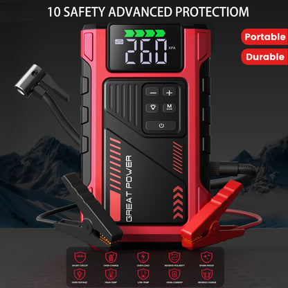 4000A Portable Wireless Car Air Compressor Jump Starter with Air Compressor, Battery Jump Starter Portable Peak, Car Battery Charger Portable For12V(8.0LGas/6.5L Diesel) Start The Car Quickly, USB Input/output, LED Emergency, Car Accessories Tools