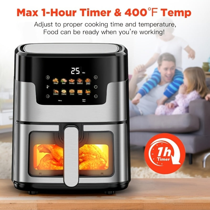 10-in-1 Digital LED Touch Screen Air Fryer | 7.5QT Oilless Cooker with 10 Preset Cookings, Dishwasher-Safe Basket, 100pcs Air Fryer Paper Liners, 201 Stainless Steel