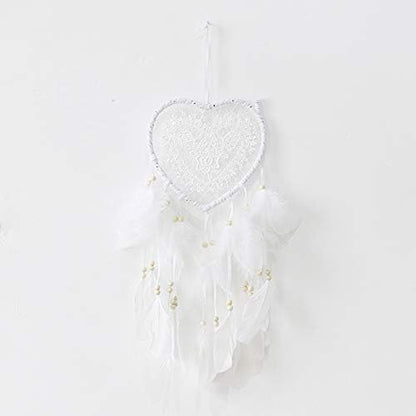Skreened Christmas Lights，Fashion Handmade LED Light Dream Catcher with Feather Love Heart Dream Catcher Night Light Home Bedside Wall Hanging Home Party Wedding Decoration Gift (White)