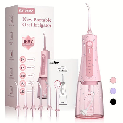 SEJOY Wireless Oral Irrigator, 5 Modes And 8 Nozzles, Portable 11.83oz Electric Oral Irrigator, Dental Irrigator for Home And Travel, IPX7 Waterproof