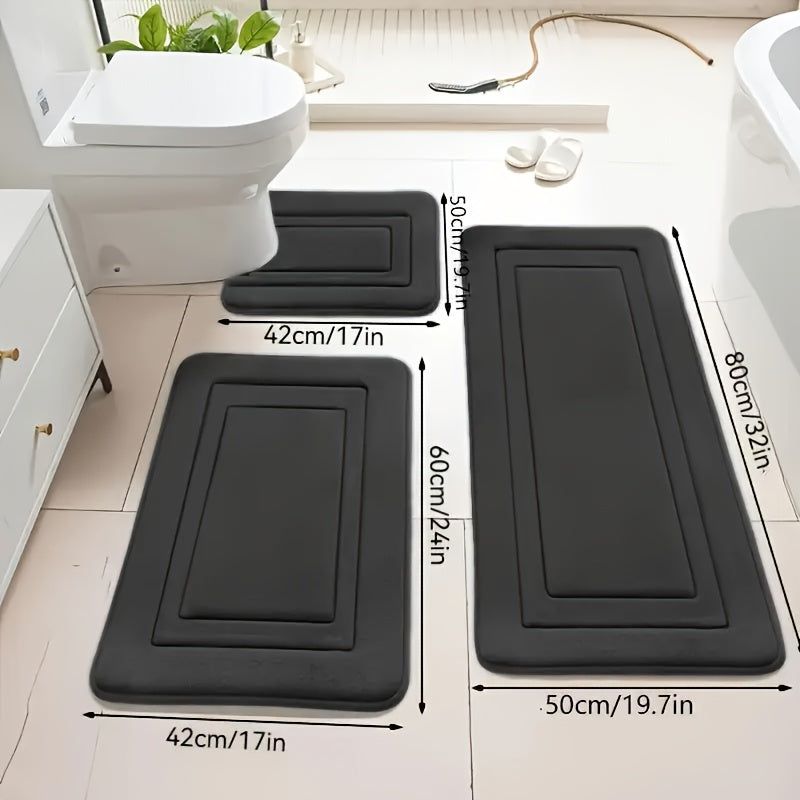 3-Pack Ultra Absorbent Bath Mats | Non-Slip Bathroom Rugs, Soft and Comfortable Polyester, Rectangle Shape, Machine Made, Universal Holiday Use