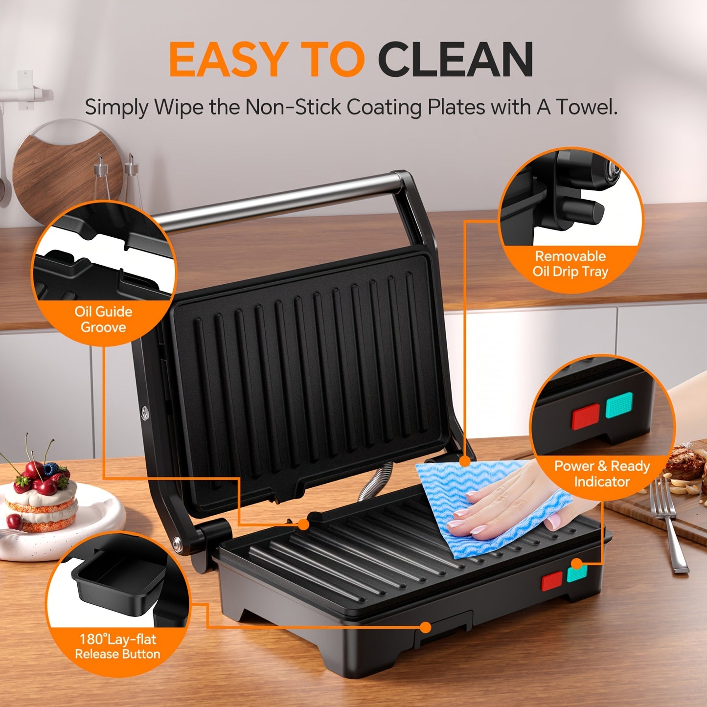 1000W Electric Panini Press Grill 3-in-1 Indoor/Outdoor Grill & Pizza Oven with Non-Stick Plates, Grease Tray, Fast Preheat, Dual Heating Plates & Floating Hinge - Sandwich Maker, BBQ Grill for Camping, Easy Clean ( Plug)