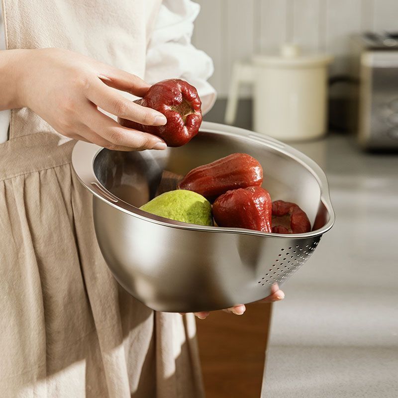304 Stainless Steel Colander- Multi-Purpose Draining Basket for Vegetables, Fruits, Beans, Pasta& Rice- Durable Kitchen Tool for Effective Draining, Perfect for Home Cooking with Fine Mesh