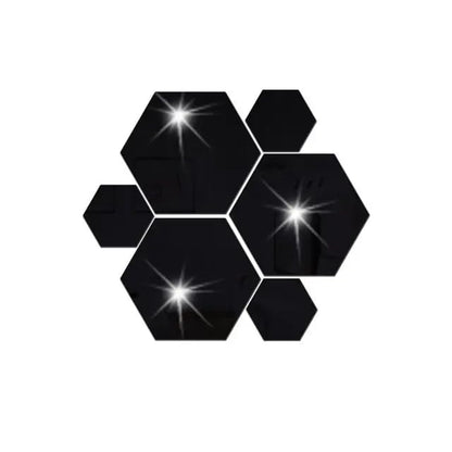 10PCS 3D Acrylic Mirror Wall Stickers Self-Adhesive Waterproof Mirror Decal Bedroom Living Room Hexagon Background Decoration,Black XS