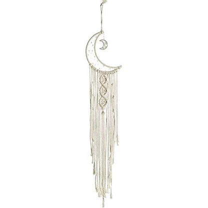 MOONFLY Dream Catcher with Handmade Moon Star Design Woven Cotton Dream Catchers Boho Macrame Wall Hanging Home Decoration Ornament Craft Gift (White Moon)