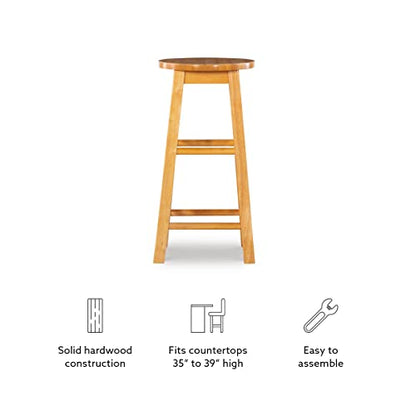 Linon Natural Barstool with Round Seat, 24-Inch
