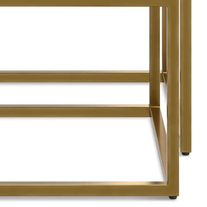 SIMPLIHOME Macy SOLID MANGO WOOD and Metal 20 inch Wide Rectangle Contemporary 2 Pc Nesting Table in Black, Gold, Fully Assembled for the Living Room and Bedroom