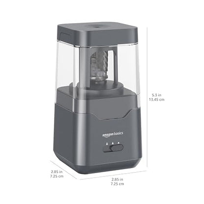 Amazon Basics Portable Electric Pencil Sharpener, Easy to Use, Versatile, Helical Blade, Auto Stop, Battery/USB Cord Operated, Black, 2.87 x 2.87 x 5.3 in