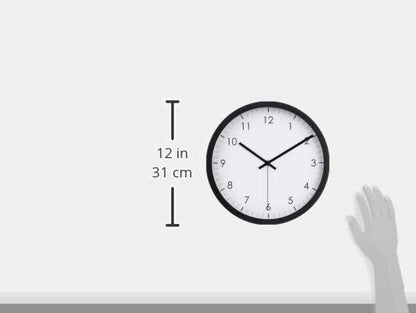 Amazon Basics Classic 12" Round Wall Clock, Easy to Read, Silent Non Ticking, Battery Operated, Black