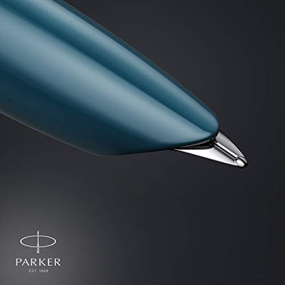 Parker 51 Fountain Pen Teal Blue Barrel with Chrome Trim Fine Nib with Black Ink Cartridge Gift Box