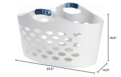 Rubbermaid 1.5 Bushel Capacity Durable Versatile Flex N Carry Portable Flexible Laundry Basket With Convenient Carrying Handles, White, Organization and Storage for Laundry/Garage/Home