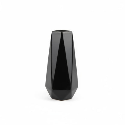Modern Black Ceramic Vase, 7.5 Inch Geometric Flower vases, Minimalist Design for Table Shelf Centerpiece Home Decor Fit for Housewarming, Weddings, Birthday,Christmas