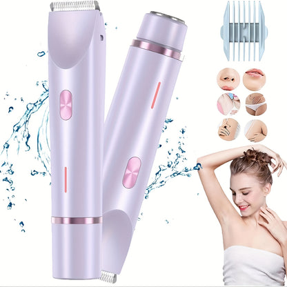 [2in 1 Bikini Trimmer] 2in 1 Rechargeable Bikini Trimmer for Women | Painless Body Razors And Facial Hair Remover for Bikini Leg Body Face Underarm, Cordless Body Shaver for Trip, Replaceable Lady Facial Razor, Mother& New Year's Day Gifts