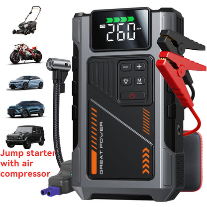 4000A Portable Wireless Car Air Compressor Jump Starter with Air Compressor, Battery Jump Starter Portable Peak, Car Battery Charger Portable For12V(8.0LGas/6.5L Diesel) Start The Car Quickly, USB Input/output, LED Emergency, Car Accessories Tools
