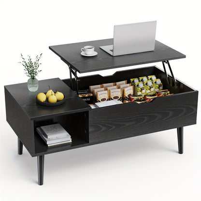 Versatile Lift Top Small Rising Wooden Dining Center Table - Elegant Black Coffee Table For Living Room - With Storage Shelf And Hidden Compartment, Ideal For Organizing And Enhancing Your Living Space