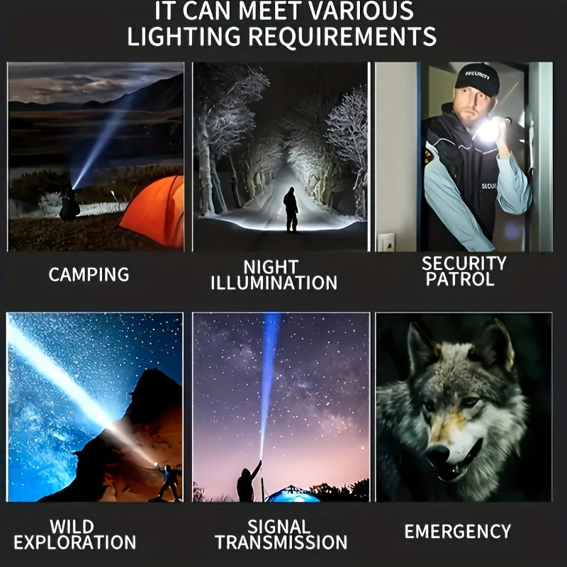 1pc Tactical LED Flashlight with Cob Side Lamp & Red/Blue Light - USB Rechargeable, 5-Mode Operation, Magnetic Base & Hanging Rope