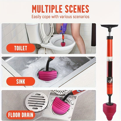 Heavy-Duty Air Pressure Toilet Drain Cleaner, Designed to Unclog Pipes, Featuring a Toilet Suction Cup And Effective for Sinks And Showers, with an Ergonomic Handle for Ease of Use.