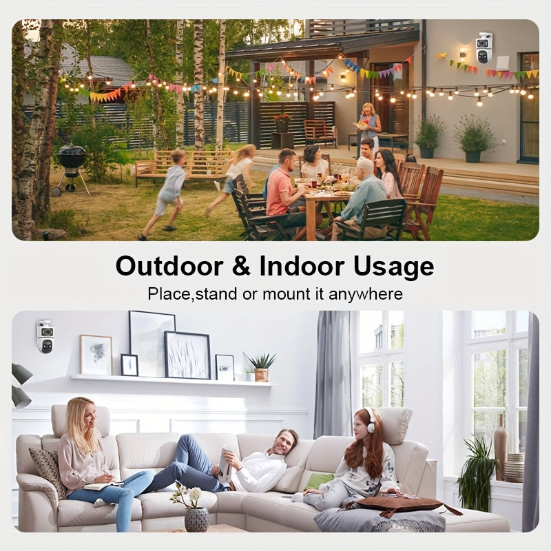 2.4G&5GHz WiFi 4K Outdoor Dual Lens Wireless Security Camera, with Dual Lenses, Rain-proofRotating, Night Vision, Dynamic Detection, Two-Way Call, Wifi Connectivity - Imagery & Christmas Halloween Decorations, Thanksgiving Day Gift.