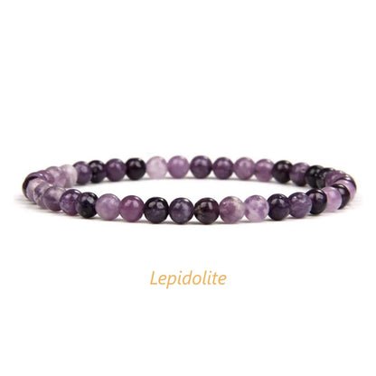 Self-Discovery Mala 4mm Round Gemstone Beaded Bracelet for Women – Classic Smooth Stretch Stackable Crystal Jewelry (Multiple Colors Available) (Lepidolite)
