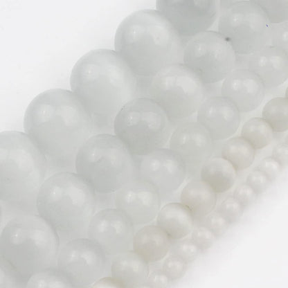 8mm White Cat-Eye Natural Stone Beads Round Loose Beads for Jewelry Making Yochus DIY Beads Bracelet Necklace