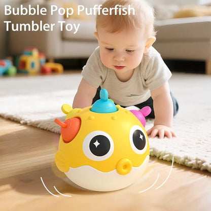 GeeKiPrime Baby Wobble Toys, Infant Rolypoly Tumbler Musical Wobbler Toy with Silicone Bubble for Teething Sensory Play, Baby Tummy time Toys for Newborn 3 6 12 Months Gifts for Toddler Boys Girls