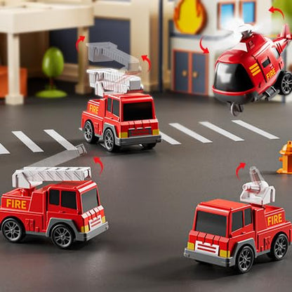 JUKUDAHU Truck Toys for 3 4 5 6 Years Old Boys, Toddler Car Toys for Toddler Boys Ages 3-5, Fire Toys Car Carrier Vehicle Toy Set, Kids Toys Truck Set for Age 3-9