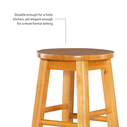 Linon Natural Barstool with Round Seat, 24-Inch
