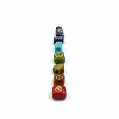 7 Chakra Engraved Crystal Healing Stones Set, Natural Gemstone Meditation Stones with Sacred Symbols, Multicolor Carved Quartz Crystals for Spiritual Balance (Square)