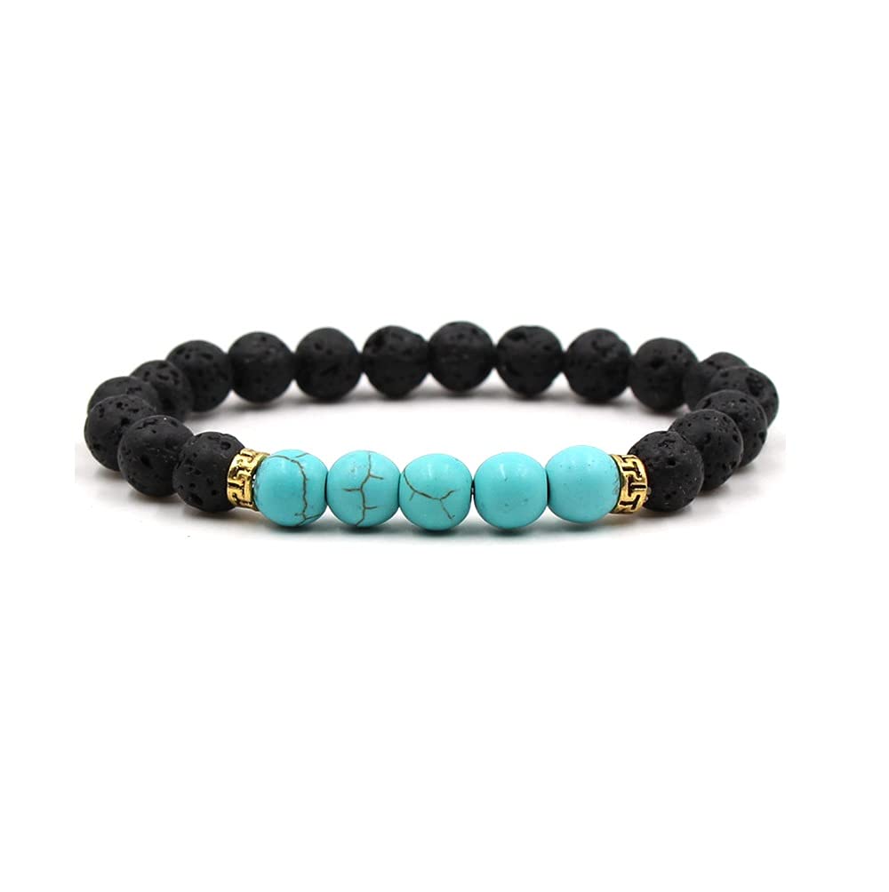 COLORFUL BLING Adjustable Bracelet 8mm Lava Rock Bracelet Bead Chakra Bracelet 7 Chakras Healing Bracelet Yoga Stone Beads Bracelets Healing Therapy Bangle for Women Men - Turquoise