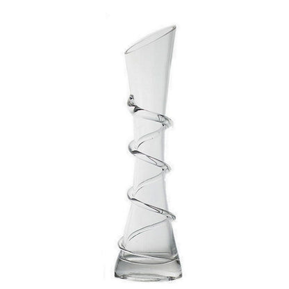VANTOBEST Hand-Made Blown Art Bud Glass Vase, Clear Glass, Oblong Shape, Modern Style, Thread Pattern, Stemless, Perfect for Home Decorations