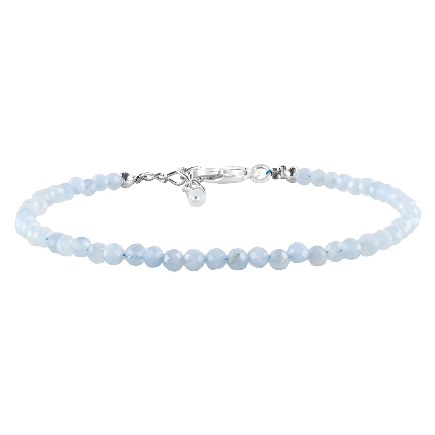 InfinityGemsArt Natural Aquamarine Stone Beads Dainty Bracelet Jewelry for Women, Crystals and Gemstones March Birthstone 925 Sterling Silver Chain 8 inch