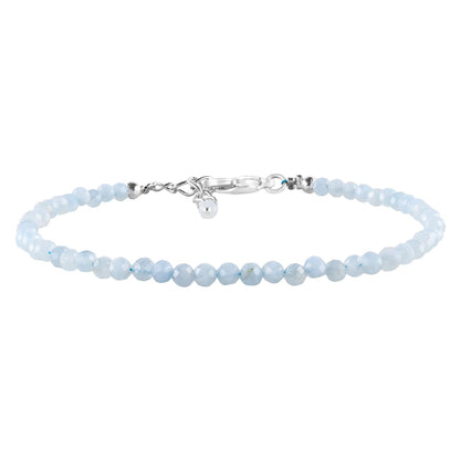 InfinityGemsArt Natural Aquamarine Stone Beads Dainty Bracelet Jewelry for Women, Crystals and Gemstones March Birthstone 925 Sterling Silver Chain 8 inch