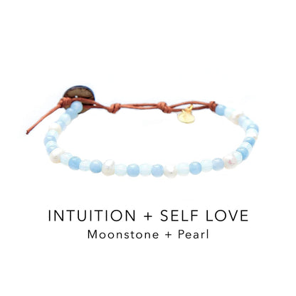Lotus and Luna 4MM Energy Chakra Healing Bracelet with Real Stones Jade, Pearl, Rose Quartz, Amethyst, Moonstone (Intuition + Self Love)