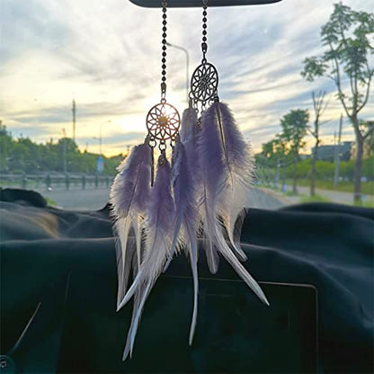 car Decorations for Women,Dream Catcher for car,Feather Dream Catcher Crystal Charm Bling Deco Accessories Hanging Ornaments Gift for Girl(Gray)