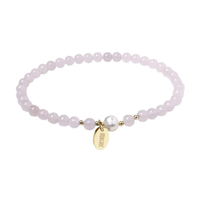 Morchic 4mm Natural Rose Quartz Gemstone Beads Stretch Bracelet for Women, With Freshwater Pearls, Energy Gem Birthday Gift for Her 7.2”