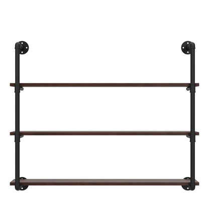 Industrial Pipe Shelving Wall Mounted,42in Rustic Metal Floating Shelves,Steampunk Real Wood Book Shelves,Wall Shelf Unit Bookshelf Hanging Wall Shelves,Farmhouse Kitchen Bar Shelving(3 Tier)