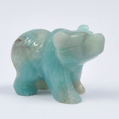 HLbshi Hand Carved Gemstone Crystal Bear Figurine Animal Statue Carving Office Home Decor Collections 2'' (Amazonite)