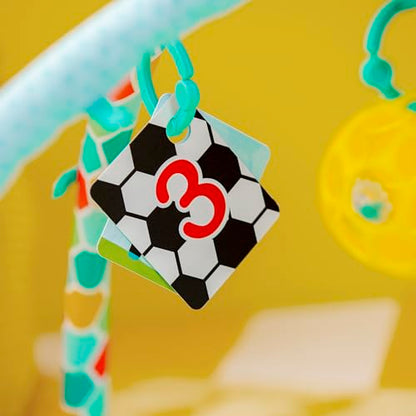 Bright Starts Grip & Kick Oball Activity Gym, Soccer Theme with Easy-Grasp Baby Toys, Baby Play Gym, Kick Pad with Activated Lights & Tummy Time Pillow, Unisex, Newborn+