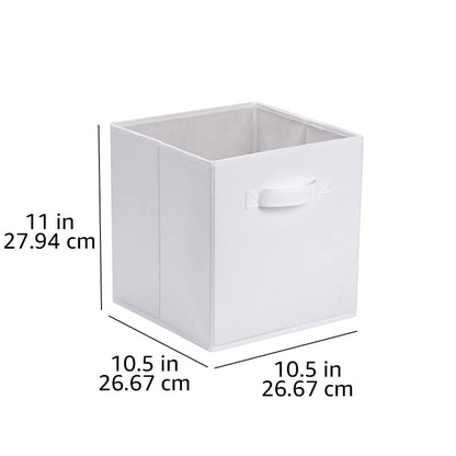 Amazon Basics Collapsible Fabric Storage Cubes Organizer with Handles, Sturdy Storage Bins, White, 10.5-x-10.5-x-11-inch, 6-Pack