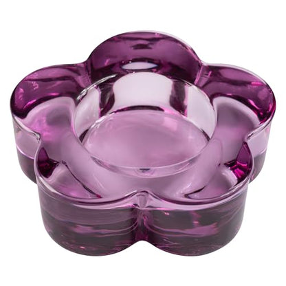 Karma Glass Flower Tealight Holder - Chunky Glass Candle Holder for Home & Party Decor, Wedding Table Centerpiece, Amethyst
