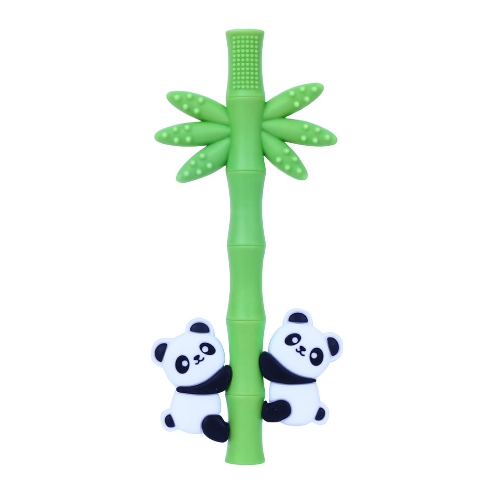 Baby Teether Toy Panda Shape Silicone Teething Toys for Babies 0-24 Months, Chew Toys for Infants Teething Relief, Hollow Tube Toothbrush Head for Gum Massage and Self-Brushing Training, Easy to Grip