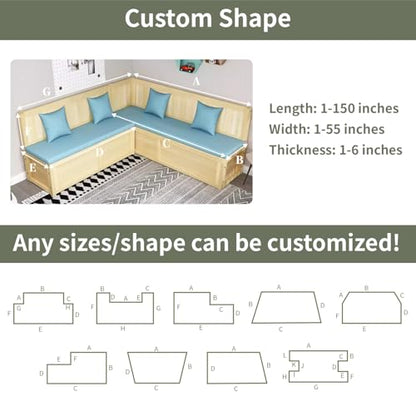 Waterproof Custom Size Bench Cushions for Indoor Outdoor Furniture, Bay Window Seat Cushions Indoor, Custom Cushions for Breakfast/Reading Bench Nook/Dining Entryway Mudroom Bench, Anti-Slip/Scratch