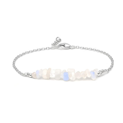 Gempires Natural Gemstone Chip Bar Bracelet for Women, Crystal Healing Bracelet, Multiple Gemstone Options, Adjustable Yellow Gold Plated Chain (7” + 1” Extender), Dainty Stackable Jewelry Gift for Her (Moonstone)