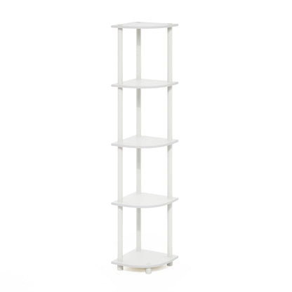 Furinno Turn-N-Tube Corner Shelf, 5-Tier Corner Bookshelf, Open Storage Shelves, for Organization and Storage, Living Room, Home Office, Garage, Bedroom, White