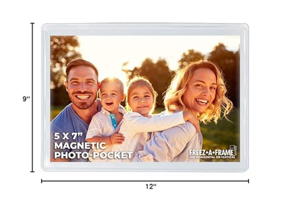 Freez-A-Frame Clear Magnetic Picture Frames For Refrigerator School Locker, or any Magnetic Surface 16 Pack Holds (2) 5 x 7 (4) 4 x 6 (10) 2.5 x 3.5 Exclusive Photo Pockets